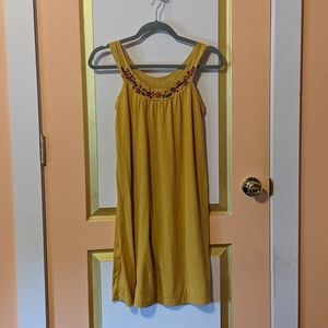 Gold, embroidered flowy babydoll mini dress